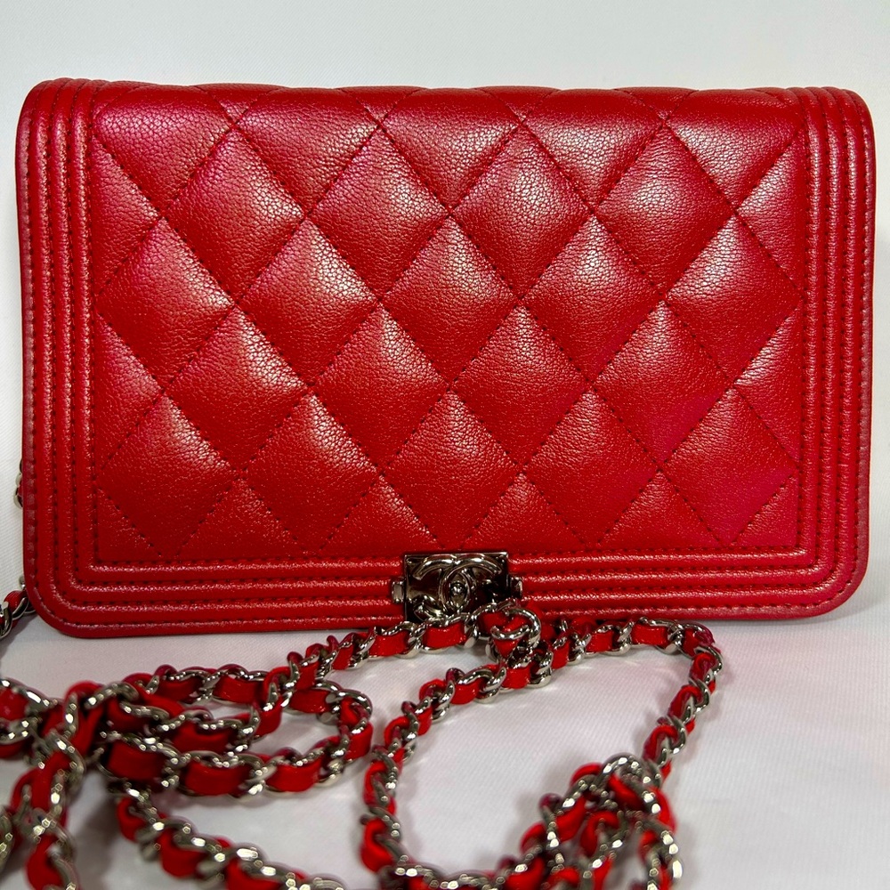 Chanel Boy Wallet on Chain Iridescent Red